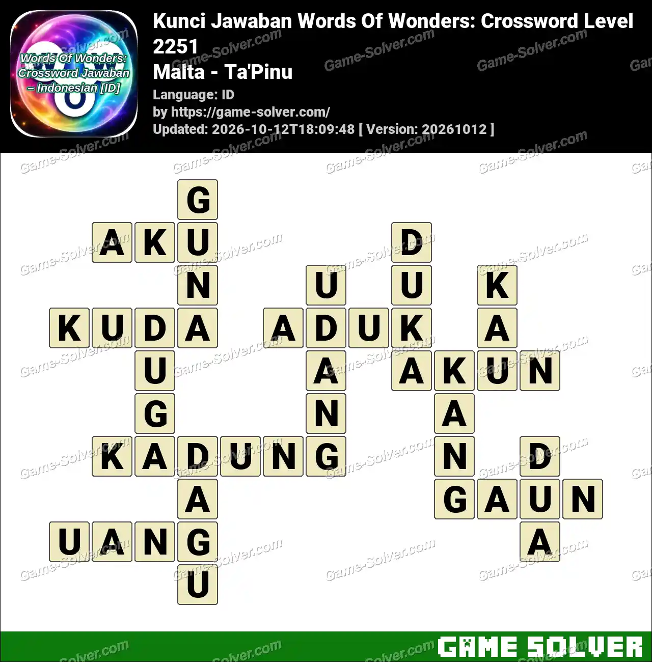 Kunci Jawaban Words Of Wonders: Crossword Level 2251 – Malta – Ta’Pinu
